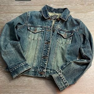 Denim Button Jean Jacket Distressed Womens Size Medium Vintage Route 66 Cotton
